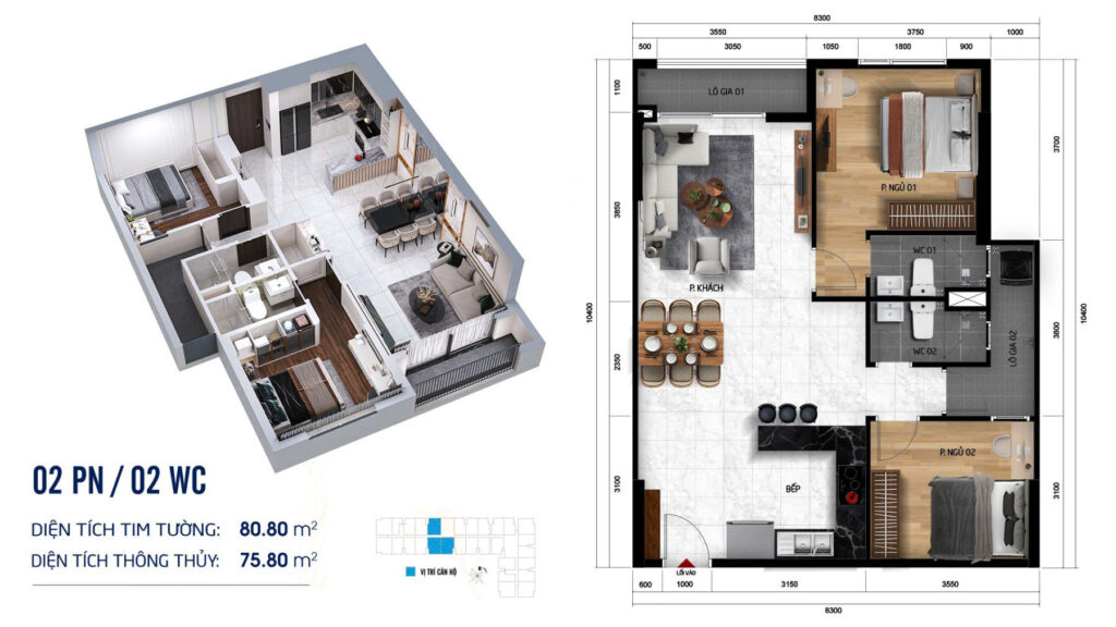 Căn Hộ Mẫu Symlife 2PN + 2WC DT 75-80m2